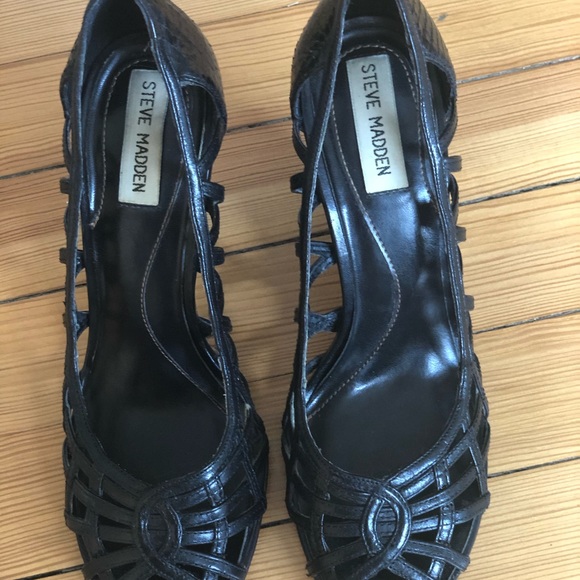 Steve Madden Siennah Wedge Sandals Black 7.5 - Picture 2 of 5